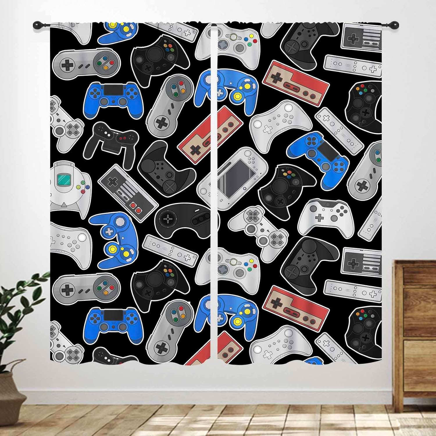 Background Retro Gaming - 레트로 컨트롤러 커튼 – 검정색 배경에